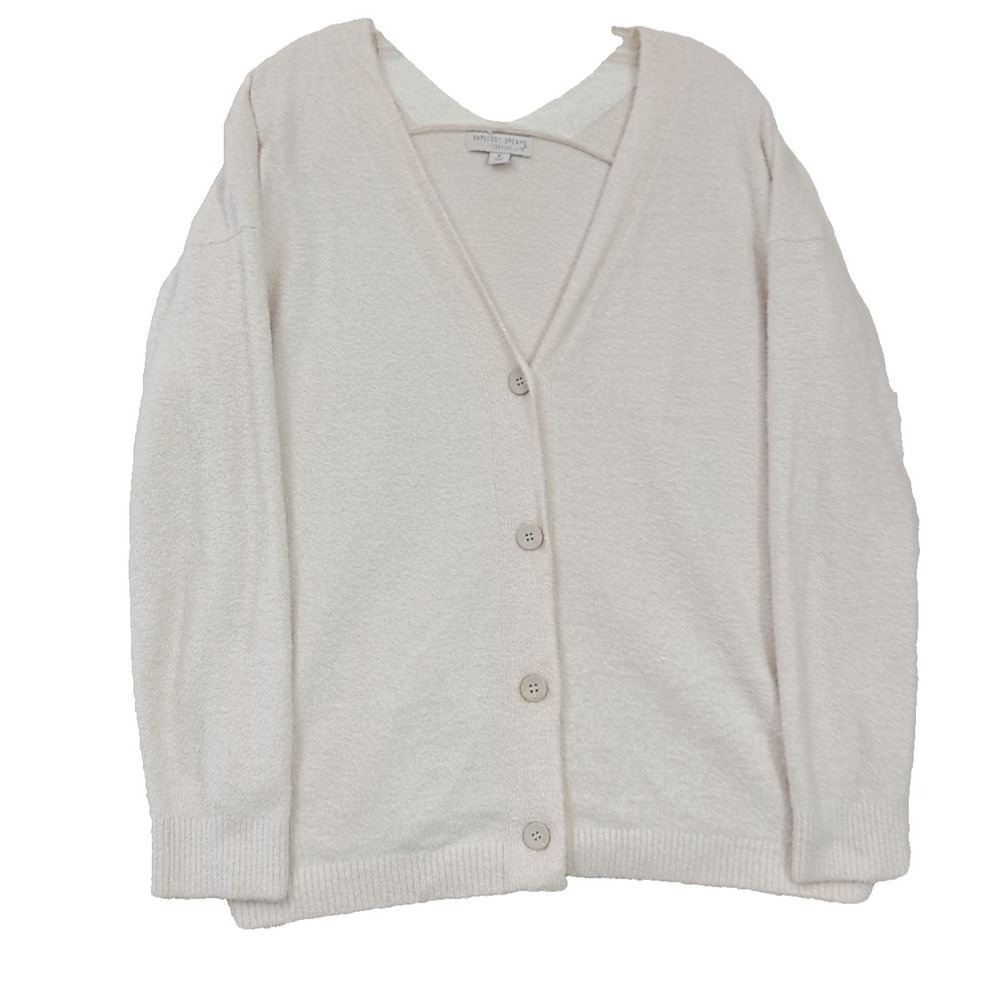 Barefoot Dreams CozyChic Lite Cardigan Womens M Cream White‎ Button Front Comfy - Picture 3 of 11